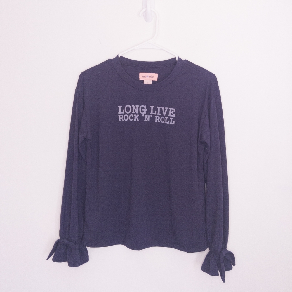 Mia Chica Long Live Rock 'n' Roll Girls Top Extra Large Navy Blue Shirt